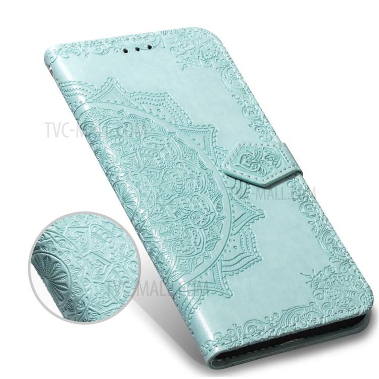Geprägter Mandala Blume Leder Brieftasche Telefonabdeckung Fall Für Apple Iphone 6 / 4,7-Zoll-6S - Cyan-2