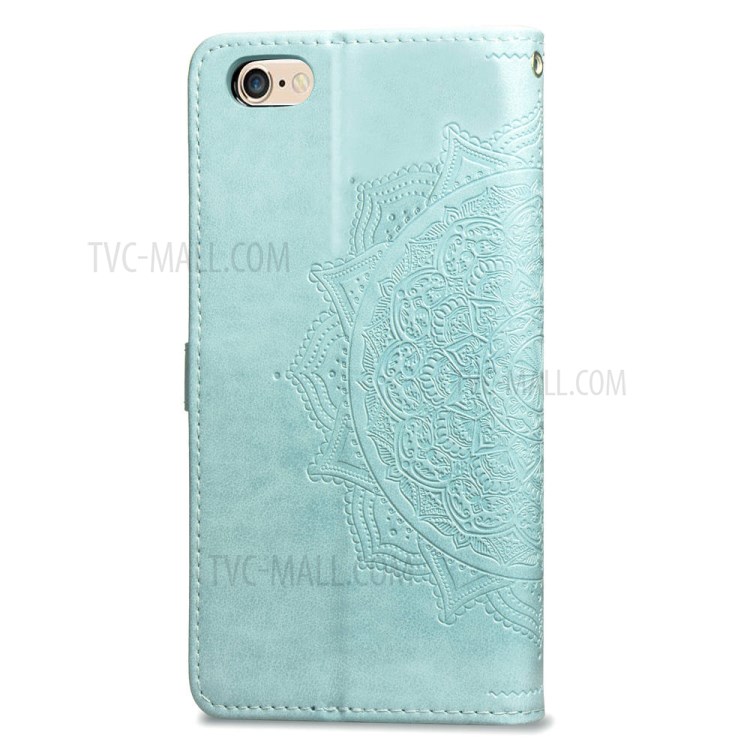 Geprägter Mandala Blume Leder Brieftasche Telefonabdeckung Fall Für Apple Iphone 6 / 4,7-Zoll-6S - Cyan-5