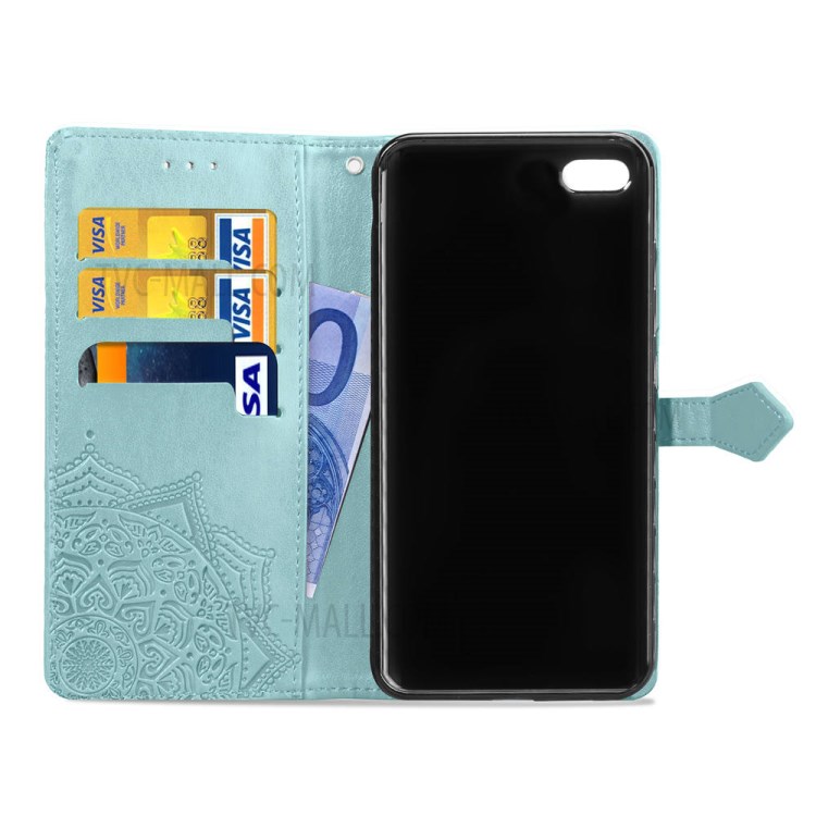 Geprägter Mandala Blume Leder Brieftasche Telefonabdeckung Fall Für Apple Iphone 6 / 4,7-Zoll-6S - Cyan-6