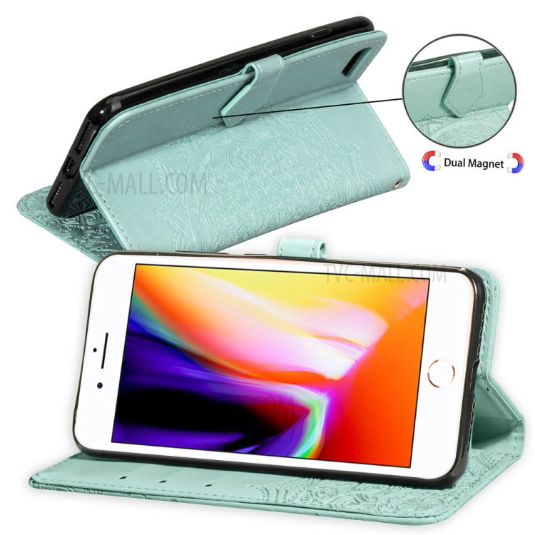 Geprägter Mandala Blume Leder Brieftasche Telefonabdeckung Fall Für Apple Iphone 6 / 4,7-Zoll-6S - Cyan-7