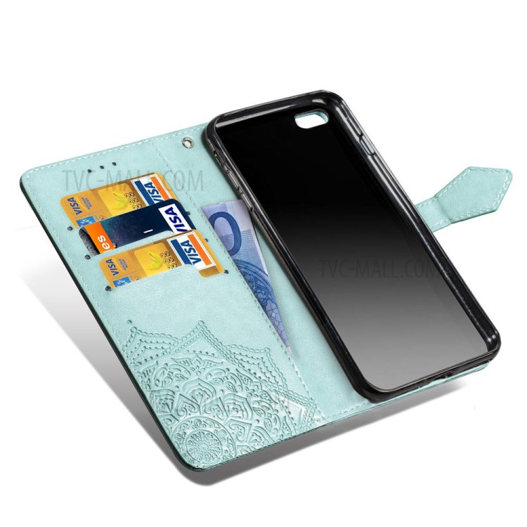 Geprägter Mandala Blume Leder Brieftasche Telefonabdeckung Fall Für Apple Iphone 6 / 4,7-Zoll-6S - Cyan-8