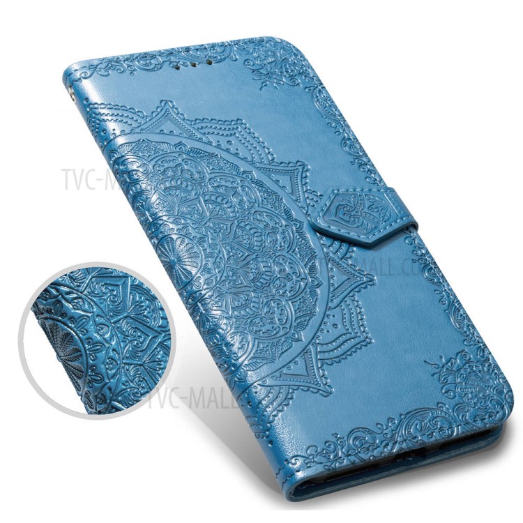 Embossed Mandala Flower Leather Wallet Phone Cover Case for Apple iPhone 6/6s 4.7-inch - Blue-2