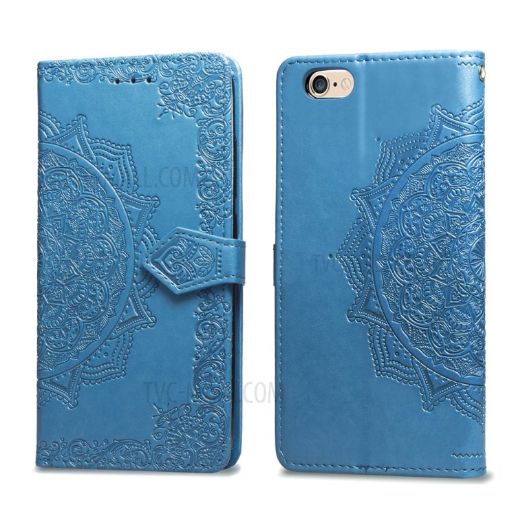 Embossed Mandala Flower Leather Wallet Phone Cover Case for Apple iPhone 6/6s 4.7-inch - Blue-3