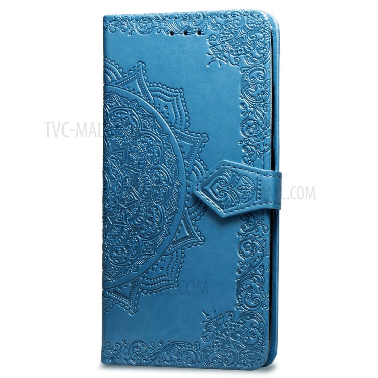Embossed Mandala Flower Leather Wallet Phone Cover Case for Apple iPhone 6/6s 4.7-inch - Blue-4