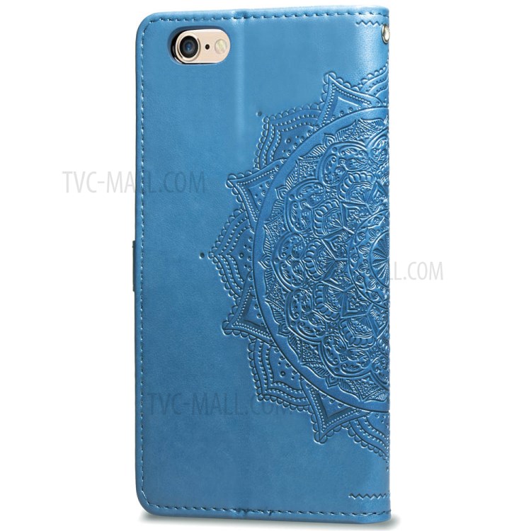 Embossed Mandala Flower Leather Wallet Phone Cover Case for Apple iPhone 6/6s 4.7-inch - Blue-5