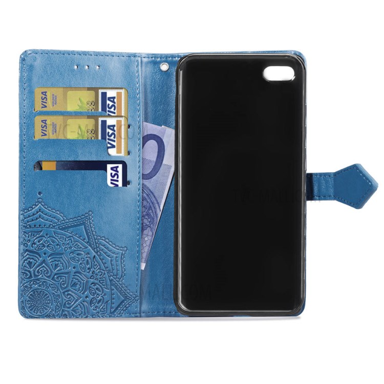 Embossed Mandala Flower Leather Wallet Phone Cover Case for Apple iPhone 6/6s 4.7-inch - Blue-6