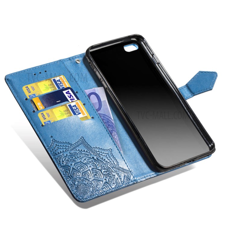 Embossed Mandala Flower Leather Wallet Phone Cover Case for Apple iPhone 6/6s 4.7-inch - Blue-8