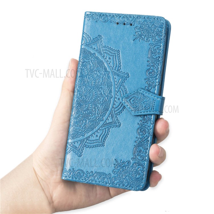 Embossed Mandala Flower Leather Wallet Phone Cover Case for Apple iPhone 6/6s 4.7-inch - Blue-9