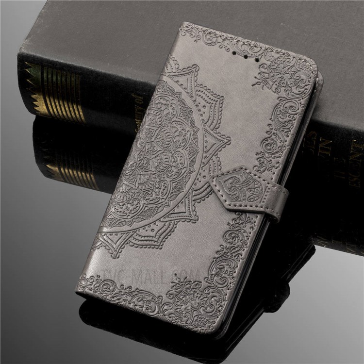 Embossed Mandala Flower Leather Wallet Phone Cover Case for Apple iPhone 6/6s 4.7-inch - Grey-10