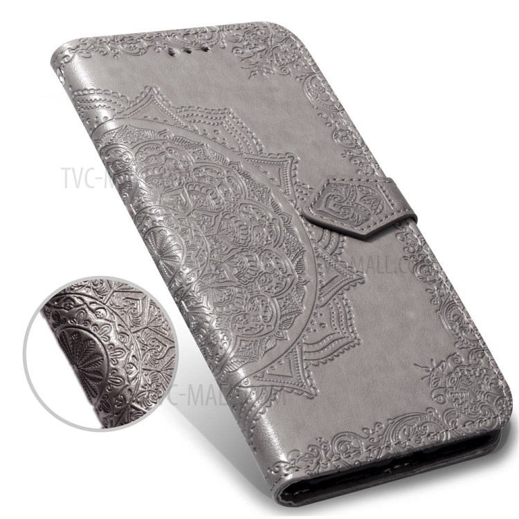 Embossed Mandala Flower Leather Wallet Phone Cover Case for Apple iPhone 6/6s 4.7-inch - Grey-2