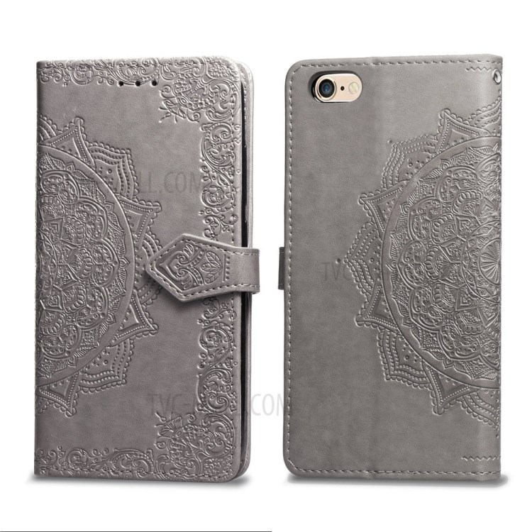 Embossed Mandala Flower Leather Wallet Phone Cover Case for Apple iPhone 6/6s 4.7-inch - Grey-3