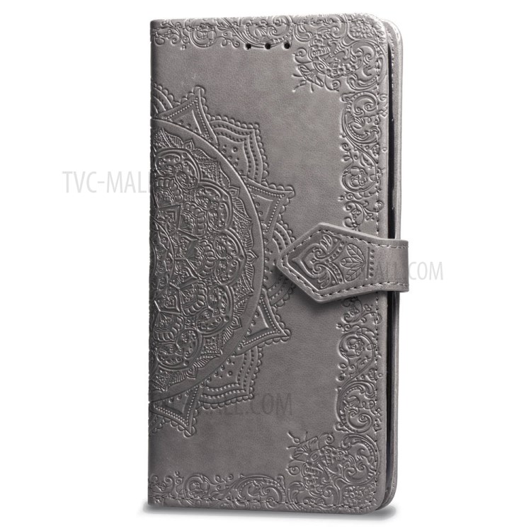 Embossed Mandala Flower Leather Wallet Phone Cover Case for Apple iPhone 6/6s 4.7-inch - Grey-4