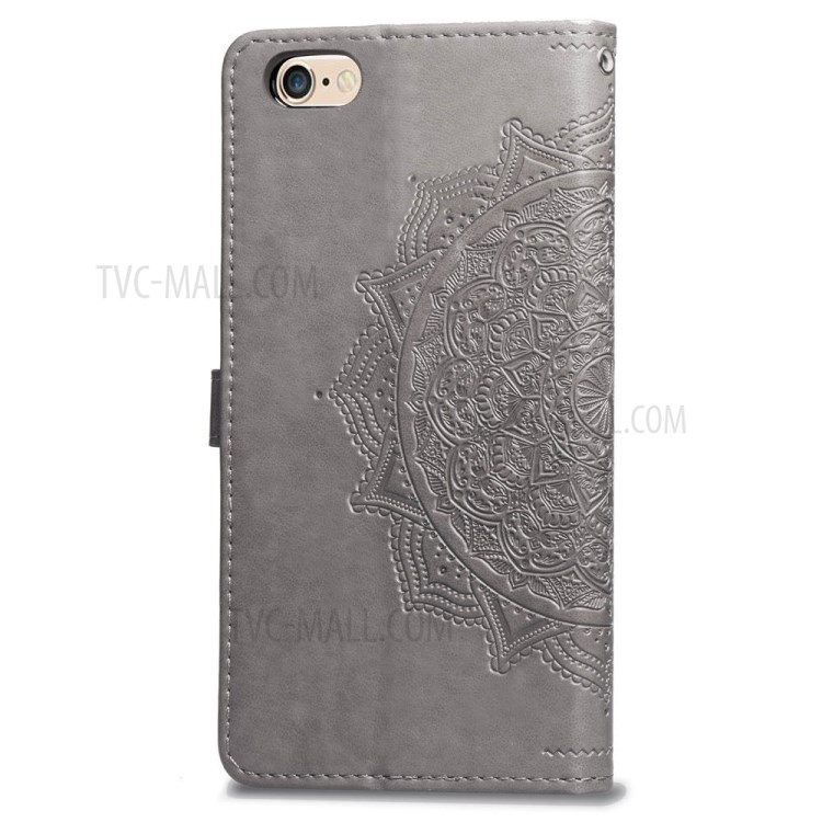 Embossed Mandala Flower Leather Wallet Phone Cover Case for Apple iPhone 6/6s 4.7-inch - Grey-5