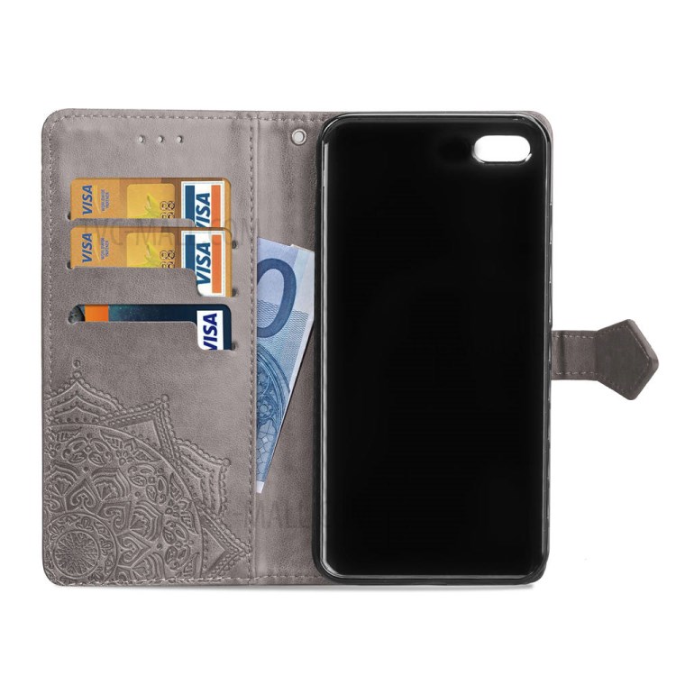 Embossed Mandala Flower Leather Wallet Phone Cover Case for Apple iPhone 6/6s 4.7-inch - Grey-6