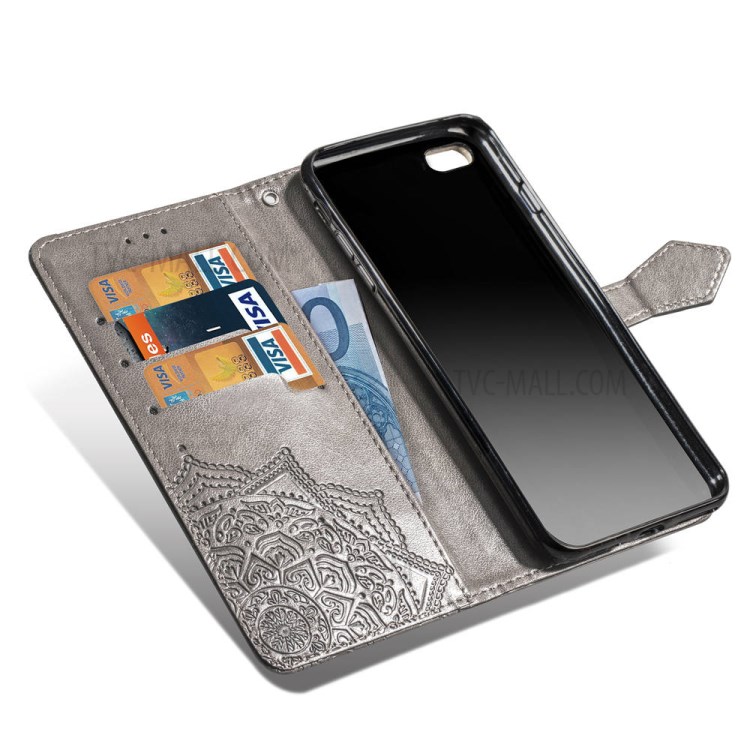 Embossed Mandala Flower Leather Wallet Phone Cover Case for Apple iPhone 6/6s 4.7-inch - Grey-8
