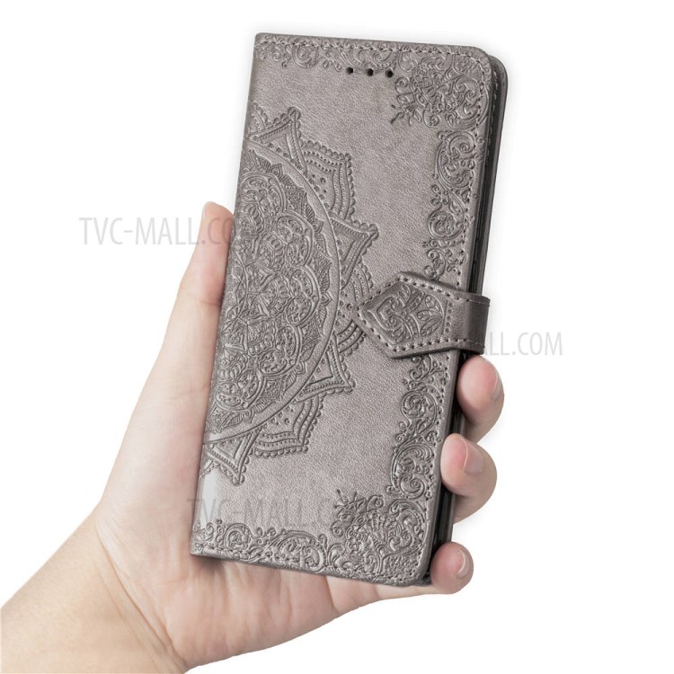 Embossed Mandala Flower Leather Wallet Phone Cover Case for Apple iPhone 6/6s 4.7-inch - Grey-9