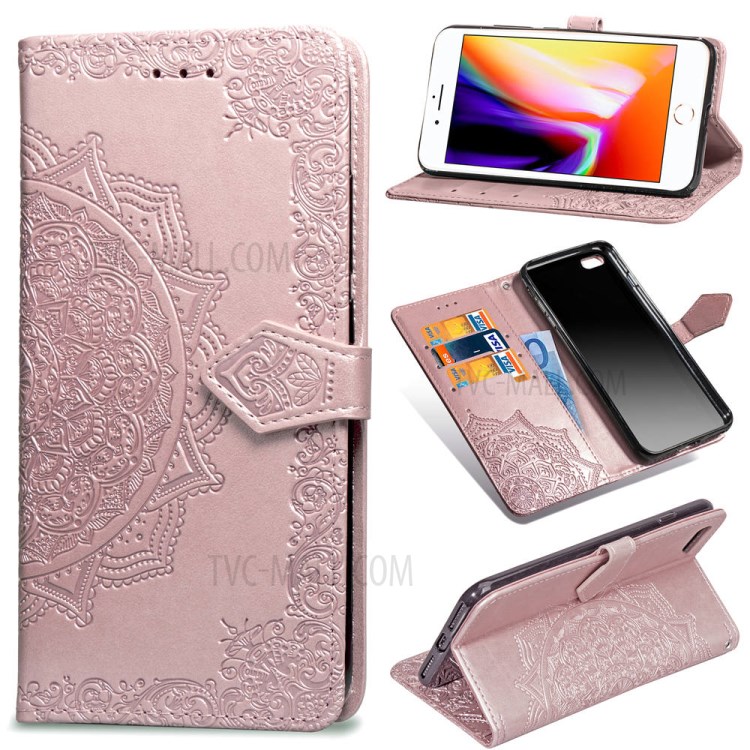 Embossed Mandala Flower Leather Wallet Phone Cover Case for Apple iPhone 6/6s 4.7-inch - Rose Gold-1
