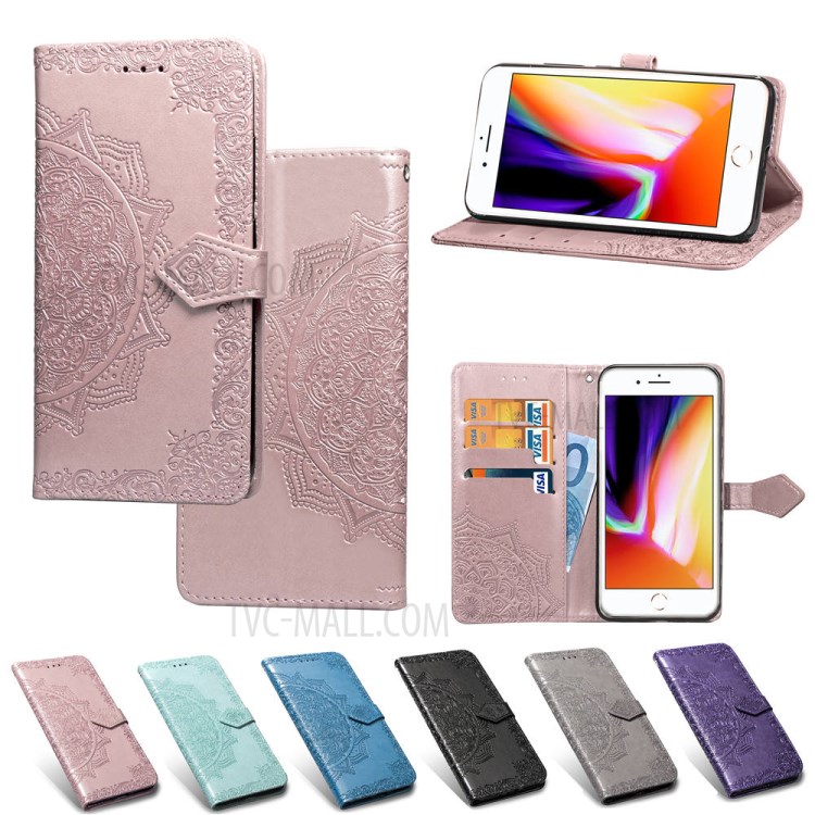 Embossed Mandala Flower Leather Wallet Phone Cover Case for Apple iPhone 6/6s 4.7-inch - Rose Gold-11