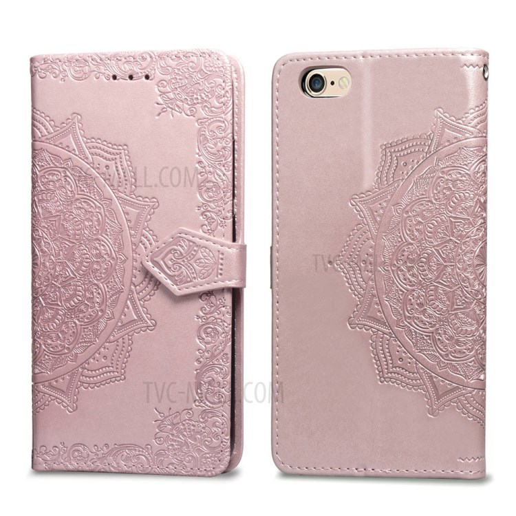 Embossed Mandala Flower Leather Wallet Phone Cover Case for Apple iPhone 6/6s 4.7-inch - Rose Gold-2