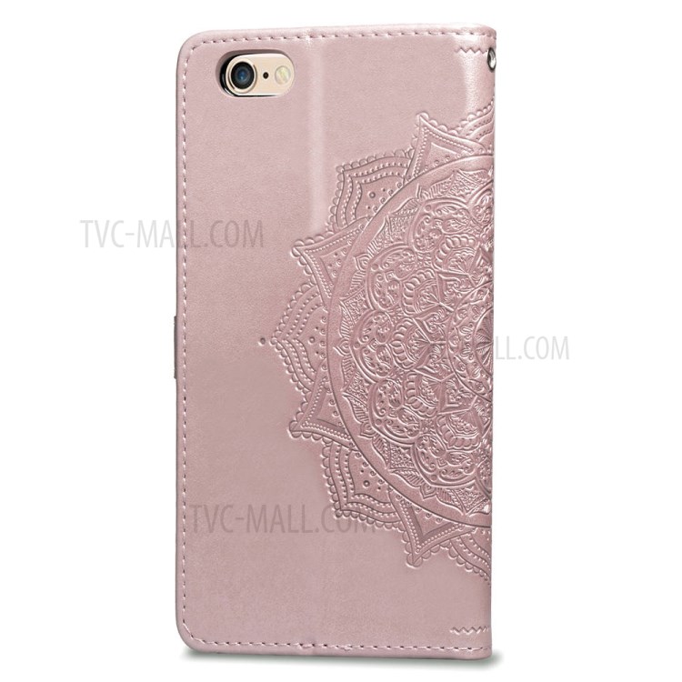 Embossed Mandala Flower Leather Wallet Phone Cover Case for Apple iPhone 6/6s 4.7-inch - Rose Gold-4