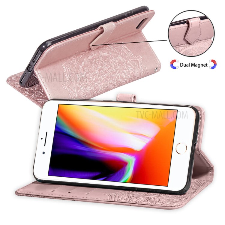 Embossed Mandala Flower Leather Wallet Phone Cover Case for Apple iPhone 6/6s 4.7-inch - Rose Gold-6