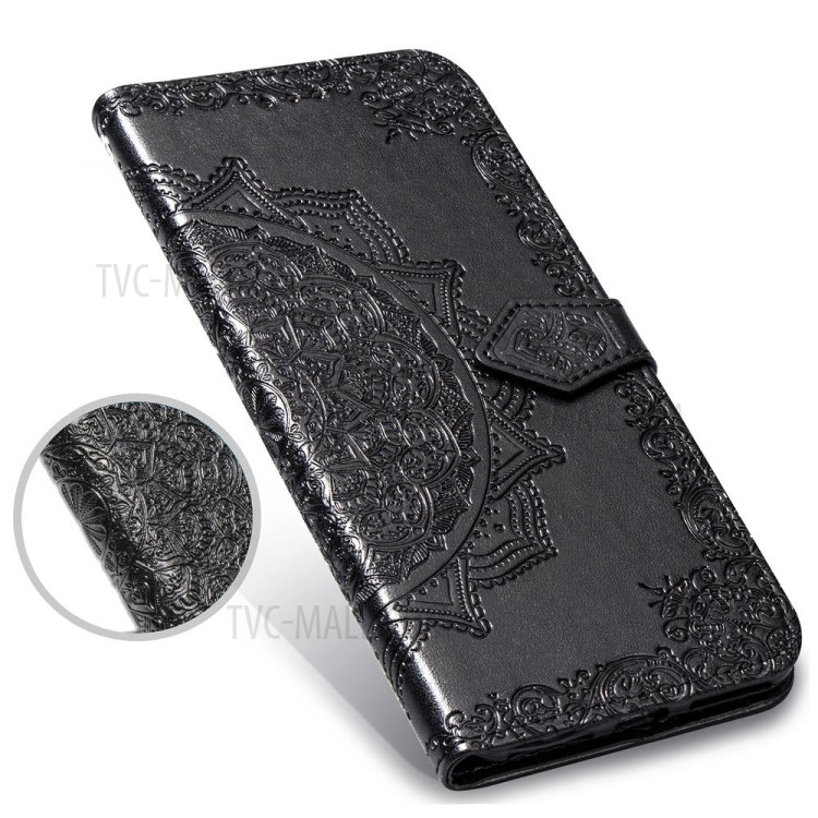 Embossed Mandala Flower PU Leather Case Wallet for Apple iPhone 6 Plus 5.5 inch - Black-2