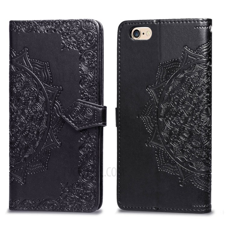 Embossed Mandala Flower PU Leather Case Wallet for Apple iPhone 6 Plus 5.5 inch - Black-3
