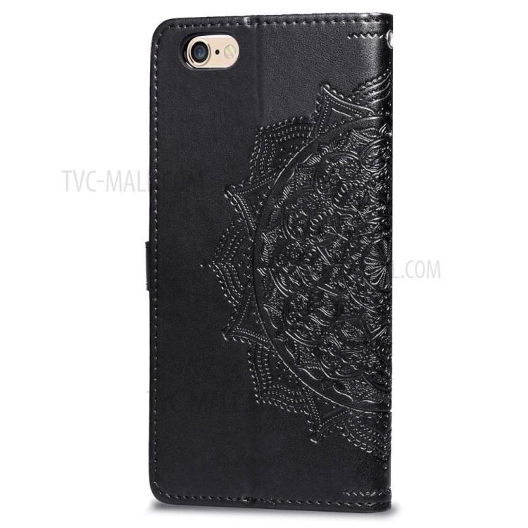 Embossed Mandala Flower PU Leather Case Wallet for Apple iPhone 6 Plus 5.5 inch - Black-5