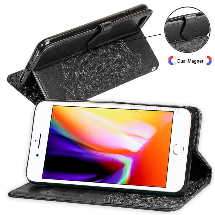 Embossed Mandala Flower PU Leather Case Wallet for Apple iPhone 6 Plus 5.5 inch - Black-6
