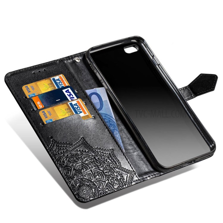 Embossed Mandala Flower PU Leather Case Wallet for Apple iPhone 6 Plus 5.5 inch - Black-7