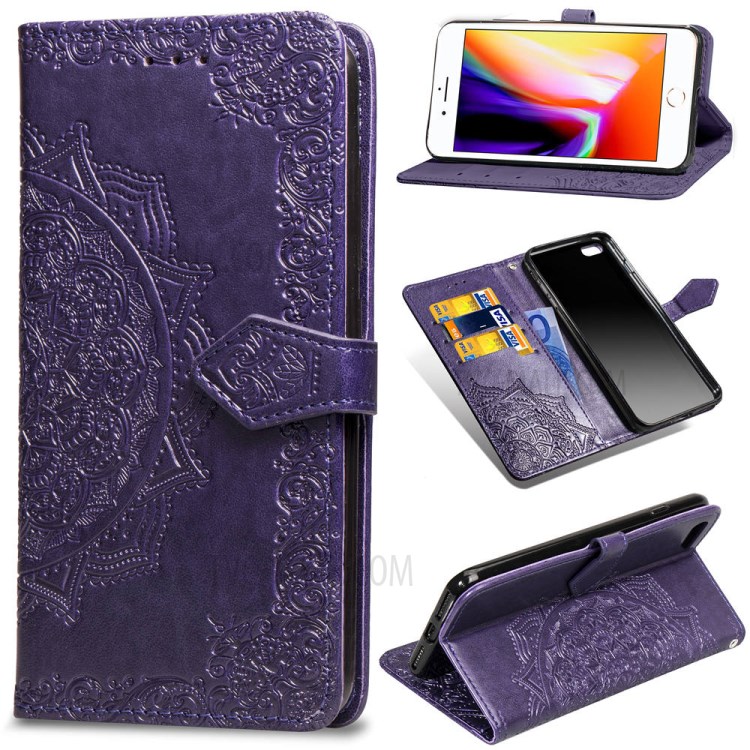 Embossed Mandala Flower PU Leather Case Wallet for Apple iPhone 6 Plus 5.5 inch - Purple-1