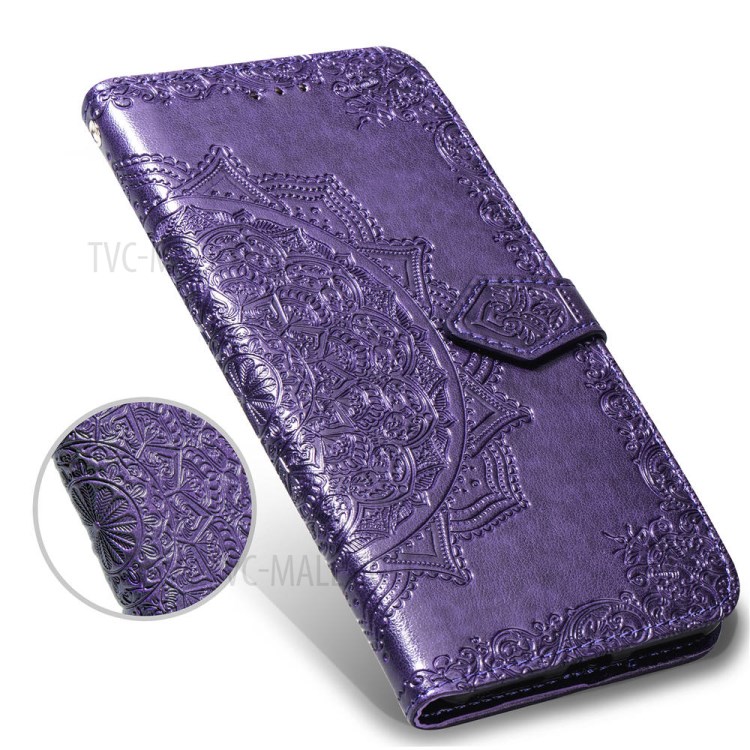 Embossed Mandala Flower PU Leather Case Wallet for Apple iPhone 6 Plus 5.5 inch - Purple-2