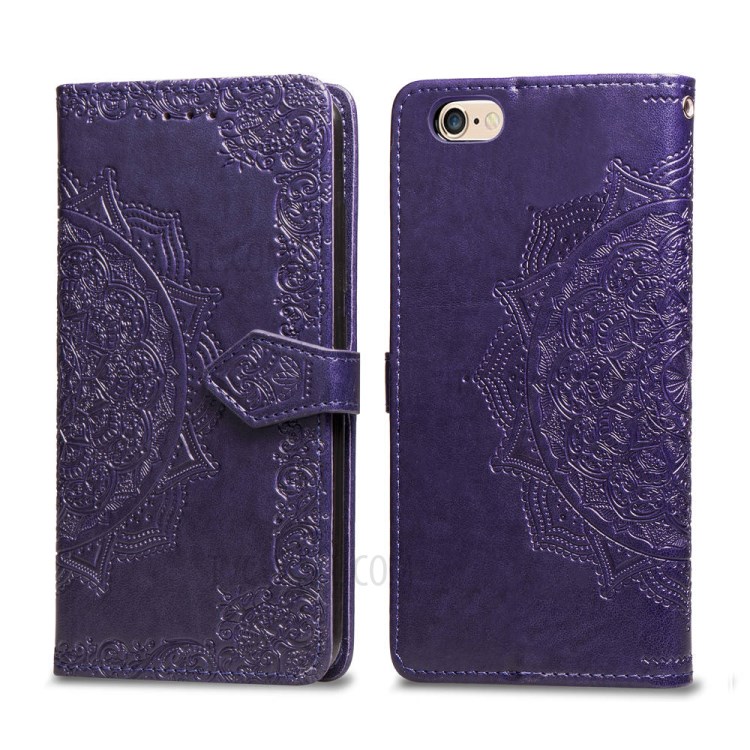 Embossed Mandala Flower PU Leather Case Wallet for Apple iPhone 6 Plus 5.5 inch - Purple-3