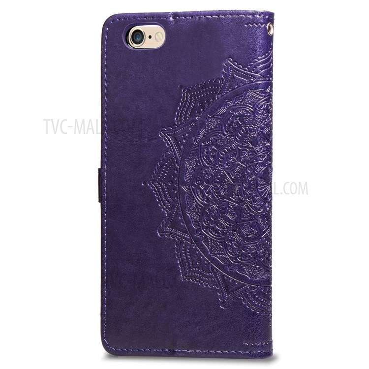 Embossed Mandala Flower PU Leather Case Wallet for Apple iPhone 6 Plus 5.5 inch - Purple-5