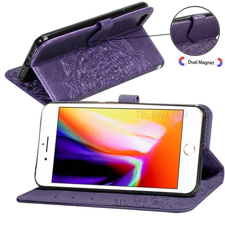 Embossed Mandala Flower PU Leather Case Wallet for Apple iPhone 6 Plus 5.5 inch - Purple-7