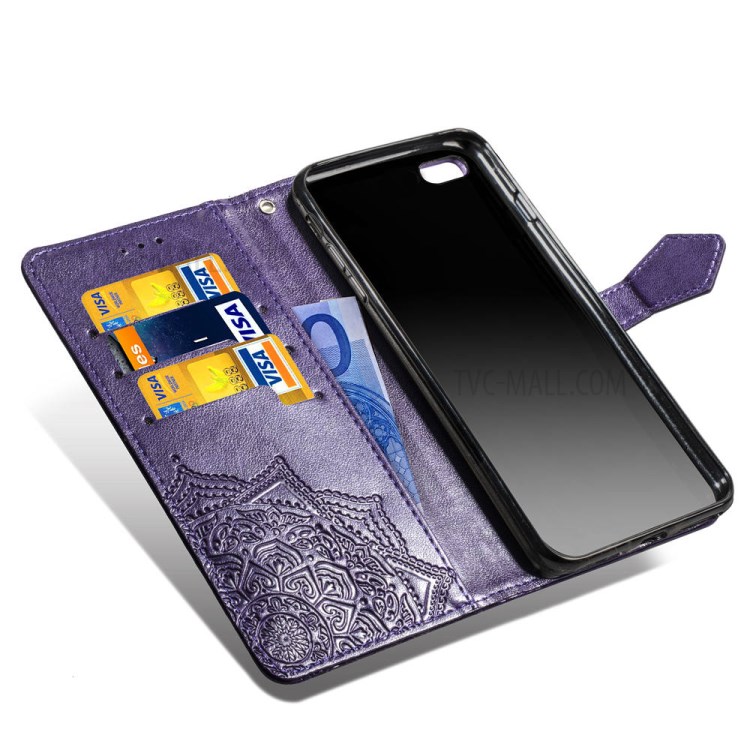 Embossed Mandala Flower PU Leather Case Wallet for Apple iPhone 6 Plus 5.5 inch - Purple-8