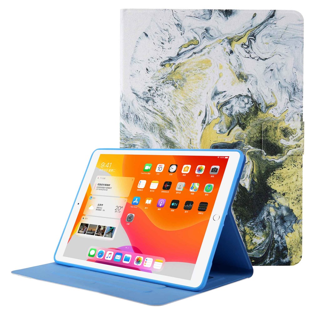 Pattern Printing Card Slots Tablet Leather Case for iPad 10.2 (2019)/iPad Air 10.5 inch (2019)/iPad Pro 10.5-inch (2017) - White/Yellow-1