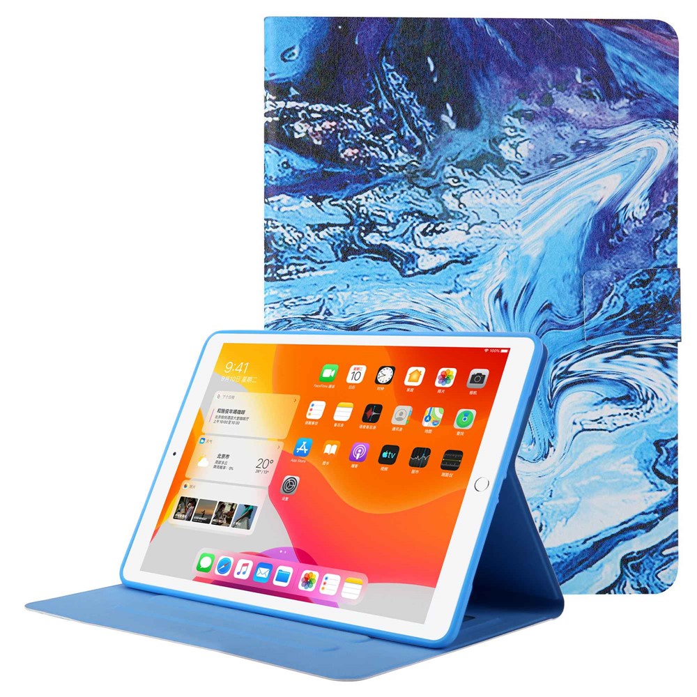 Pattern Printing Card Slots Tablet Leather Case for iPad 10.2 (2019)/iPad Air 10.5 inch (2019)/iPad Pro 10.5-inch (2017) - Blue/Green-1