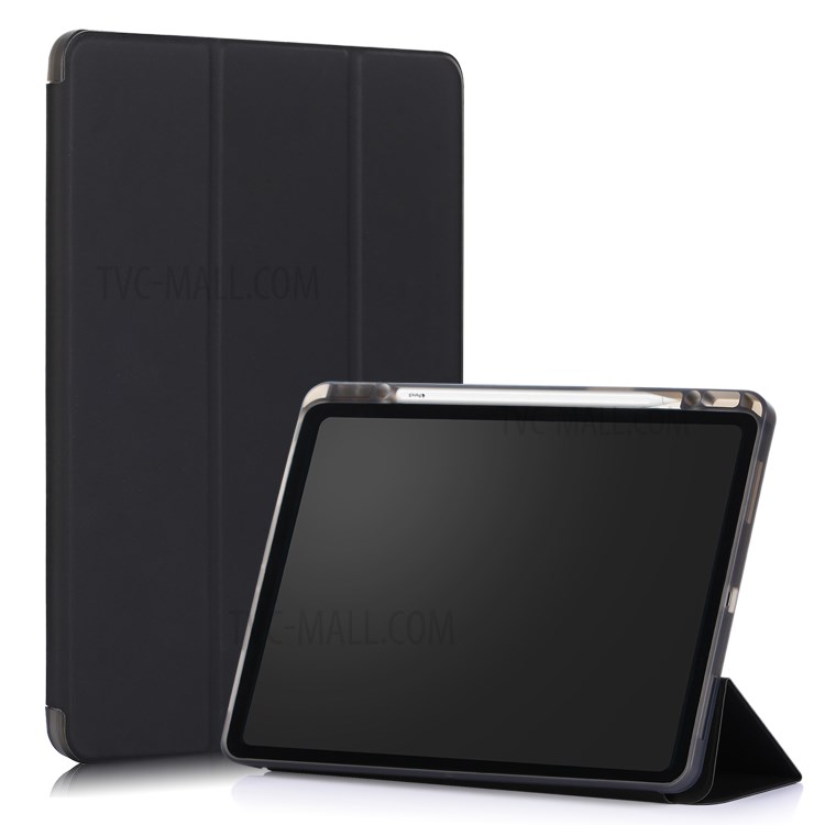 Trois Volets Se Smart Case En Cuir Souple Avec Rainure De Stockage De Crayon Pour IPad Pro 12,9 Pouces (2020) / (2018) - Noir-1