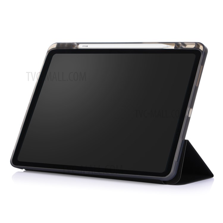 Trois Volets Se Smart Case En Cuir Souple Avec Rainure De Stockage De Crayon Pour IPad Pro 12,9 Pouces (2020) / (2018) - Noir-10