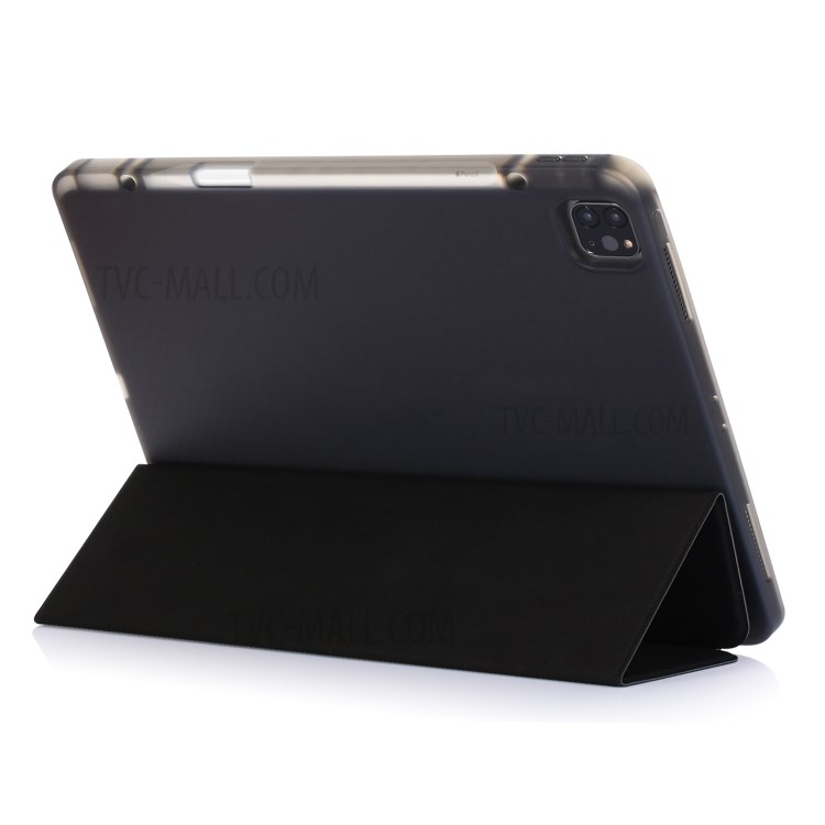 Trois Volets Se Smart Case En Cuir Souple Avec Rainure De Stockage De Crayon Pour IPad Pro 12,9 Pouces (2020) / (2018) - Noir-11