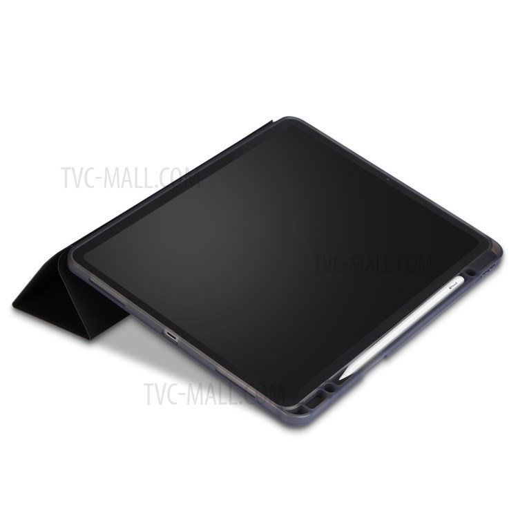 Trois Volets Se Smart Case En Cuir Souple Avec Rainure De Stockage De Crayon Pour IPad Pro 12,9 Pouces (2020) / (2018) - Noir-12