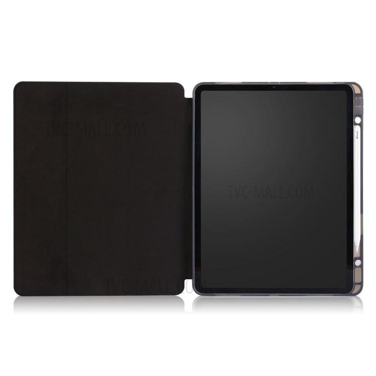 Trois Volets Se Smart Case En Cuir Souple Avec Rainure De Stockage De Crayon Pour IPad Pro 12,9 Pouces (2020) / (2018) - Noir-2