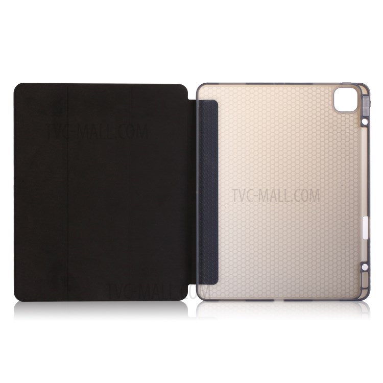 Trois Volets Se Smart Case En Cuir Souple Avec Rainure De Stockage De Crayon Pour IPad Pro 12,9 Pouces (2020) / (2018) - Noir-3