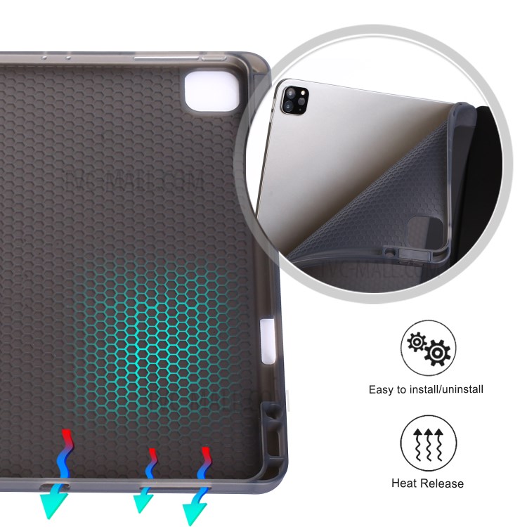 Trois Volets Se Smart Case En Cuir Souple Avec Rainure De Stockage De Crayon Pour IPad Pro 12,9 Pouces (2020) / (2018) - Noir-5