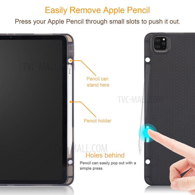 Trois Volets Se Smart Case En Cuir Souple Avec Rainure De Stockage De Crayon Pour IPad Pro 12,9 Pouces (2020) / (2018) - Noir-7