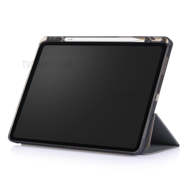 Tri-fold Stand Smart Leather Soft Case with Pencil Storage Groove for iPad Pro 12.9-inch (2020)/(2018) - Grey-4
