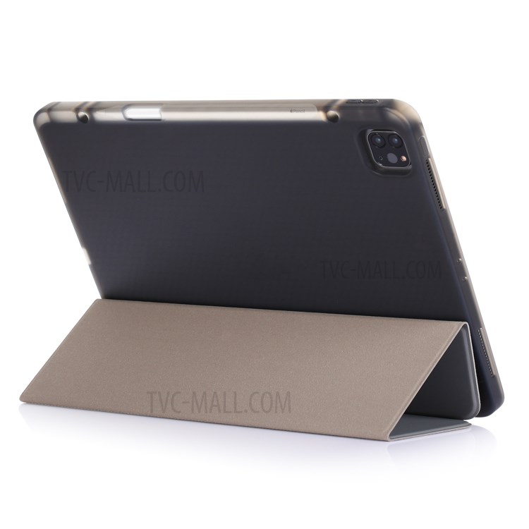 Tri-fold Stand Smart Leather Soft Case with Pencil Storage Groove for iPad Pro 12.9-inch (2020)/(2018) - Grey-5