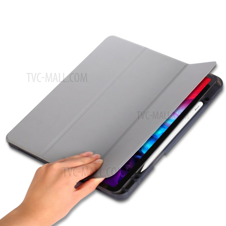 Tri-fold Stand Smart Leather Soft Case with Pencil Storage Groove for iPad Pro 12.9-inch (2020)/(2018) - Grey-7