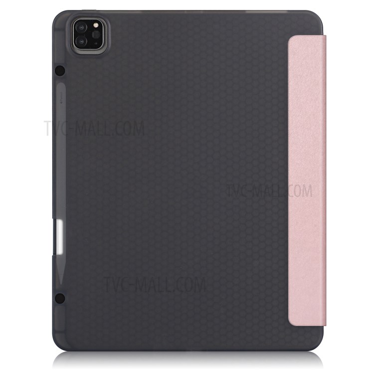 Tri-piega Basamento Cassa Morbida Pelle Intelligente Con La Scanalatura Immagazzinaggio Matita Per Ipad Pro 12,9 Pollici (2020) / (2018) - Oro Rosa-3